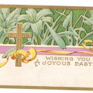 Easter Postcard Vintage 1909 Arts and Crafts Nouveau Embossed Gold Cross Lilies