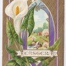 Vintage Easter Postcard Calla Lily Embossed Gold Moire Gilt Nash 1914 Beaver Falls PA Flag Cancel