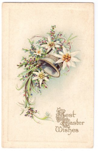 Vintage Easter Postcard Embossed Flowers Lilies on Bell J.J. Marks 1912 Series No 408