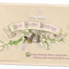 Glad Easter Greetings Silver Cross Bells Embossed John Winsch  Vintage Easter Postcard