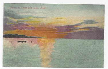UT Sunset Great Salt Lake Utah Vintage Postcard