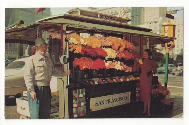 CA San Francisco Street Flower Vendor Stand Stockton and Geary Vintage Postcard
