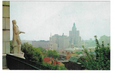 Rhode Island Providence RI Skyline Roger Williams Statue Tichnor Vintage Postcard