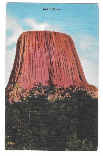 Wyoming Devils Tower Black Hills WY  Vtg Rushmore Linen Postcard