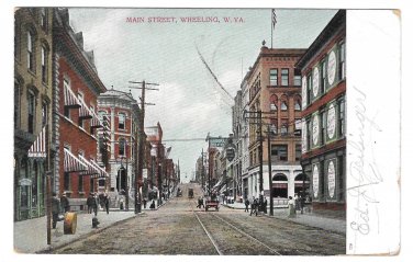 WV Wheeling West Virginia Main Street Flag cancel AC Bosselman 1909 UDB Postcard