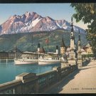 Switzerland Alps Schweizerhofquai Ships und Pilatus  E. Goetz Vintage Postcard