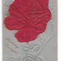 Birthday Greetings Red Applied Silk Rose Vintage Embossed Novelty Postcard