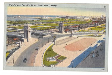 Chicago IL Worlds Most Beautiful Plaza Grant Park Vtg Tichnor Linen Postcard
