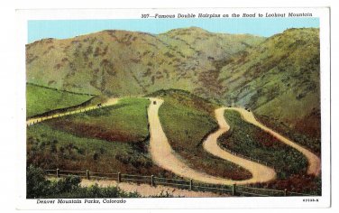 Denver CO Mountain Parks Double Hairpin Road Lookout Mouontain Colorado Vintage Postcard