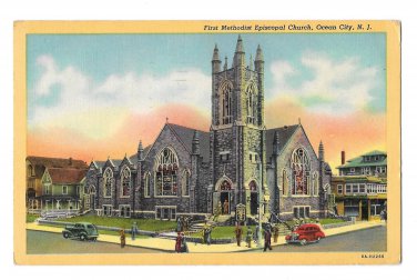 Ocean City NJ First Methodist Episcopal Church Vintage LInen Postcard Curteich