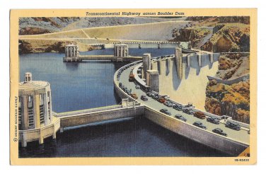 NV Transcontinental Highway Across Boulder Dam Lake Mead Nevada Vintage Linen Postcard