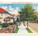 Beautiful Residences Tree Lined Walk US Small Town View Vintage Linen Postcard
