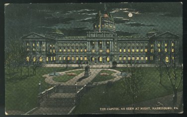 he State Capitol Pennsylvania As Seen At Night Harrisburg PA Vintage Postcard  ca 1915