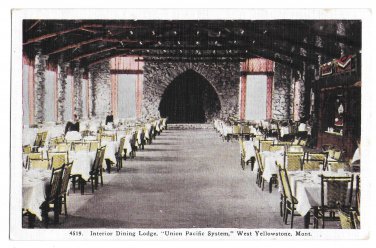 MT West Yellowstone Union Pacific Dining Lodge Interior Vintage H H Tammen Postcard