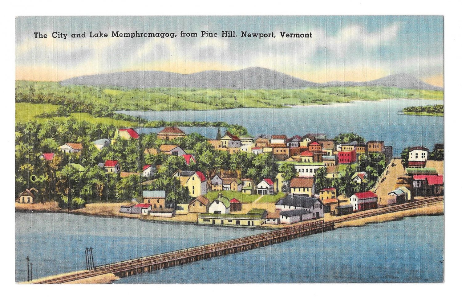 Memphremagog City Lake Aerial View From Pine Hill Newport Vt Vintage