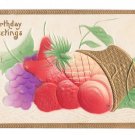 Birthday Greetings Airbrushed Fruit Gold Gilded Basket Embossed Postcard
