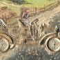 Vintage Novelty Postcard Gold 3D AddOn Antique Auto Car Country Church Scene