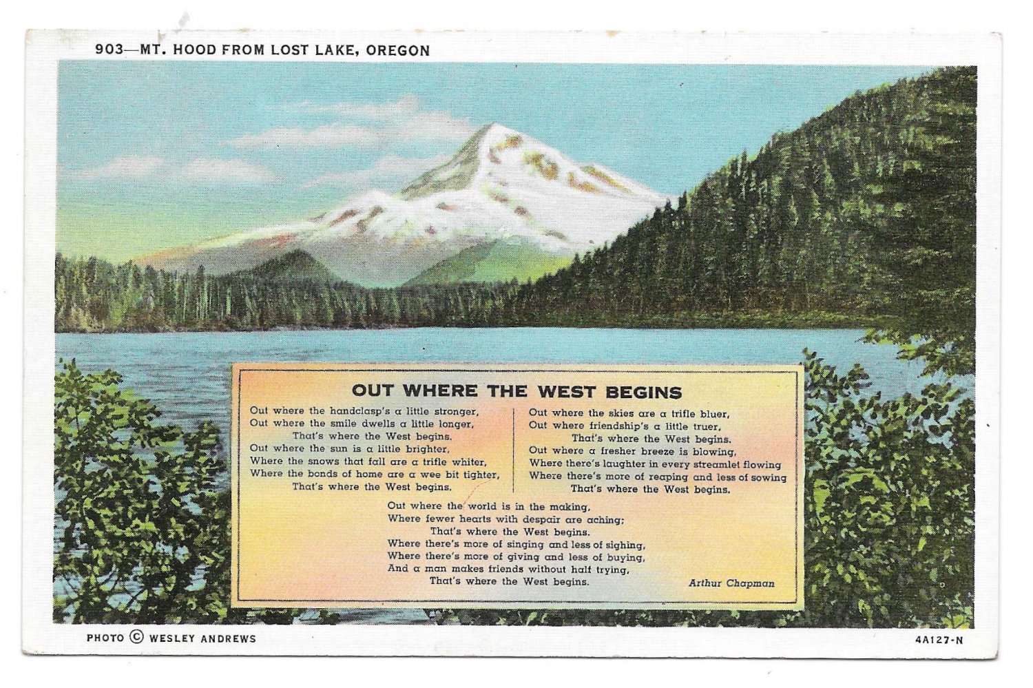 oregon lost lake mt hood arthur chapman western poem vintage postcard oregon lost lake mt hood arthur chapman