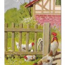 Easter Wishes Chickens Rooster Fenced Yard Embossed Postcard Vintage Posted 1911