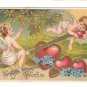 Cupids Cherubs on See Saw Teeter Totter Hearts Vintage Embossed Gilt Valentine Postcard
