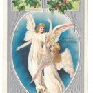 Christmas Angels Holly Embossed Litho Silver Gilt Printed Germany 1907 Postcard