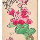 Birthday Greetings Flowers Applied Glitter Horseshoe Vintage Embossed Postcard