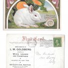 Easter Greetings Advertising LM Goldberg Wines NY Art Nouveau Embossed Rabbit Postcard
