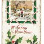 Happy New Year 1911 Holly Man by Fence in Winter Scene Vintage Embossed Postcard