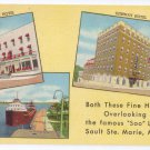 MI Michigan Hotels Park and Ojibway Soo Locks Sault Ste Marie Michigan MI Linen Postcard