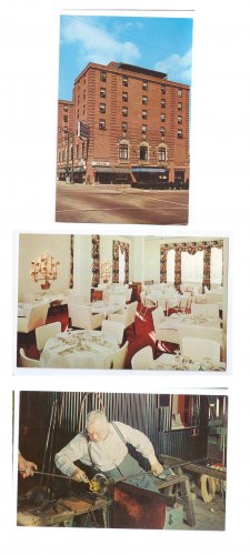 Corning NY 3 Postcards Baron Steuben Hotel Treadway Inn Vintners Restaurant Glassblower