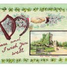 St Patricks Day Shur And I Wish You Well Shamrock Harp Castle Embossed GDD Postcard St Patricks Day Shur And I Wish You Well Shamrock Harp Castle Embossed GDD Postcard