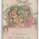 Valentine Poem Postcard Cupids Doves Heart Vintage 1928