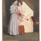 Valentine Pretty Woman Cupid with Bow and arrow in Envelope Julius Bien Embossed Postcard