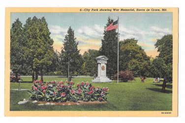 Havre De Grace MD War Memorial City Park Vintage Linen Postcard