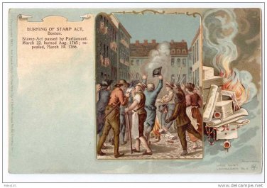 Patriotic Postcard Colonial Heroes #6 Burning the Stamp Act Lange Schwalbach Litho PMC
