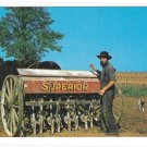 Amish Farmer Planting Antique SuperiorFarm Equipment Pennsylvania Dutch Country Postcard