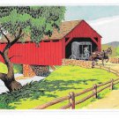 The Covered Bridge York PA Amish Horse Buggy Yorkraft Pennyslvania Dutch Art Postcard