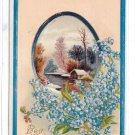 Best Wishes Winter Cottage Scene forget Me Nots Vintage Litho Embossed Greetings Postcard Best Wishes Winter Cottage Scene forget Me Nots Vintage Litho Embossed Greetings Postcard