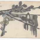 Happy Easter Frohliche Ostern Pussy Willows Antique German UND Postcard