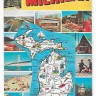 Greetings from Michigan 13 Pictorial Views Attractions Vintage Map Postcard