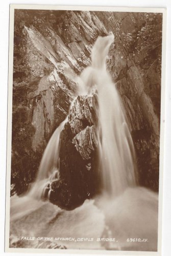 UK Mynach Falls Wales Devils Bridge Waterfalls Valentine's Real Photo Postcard