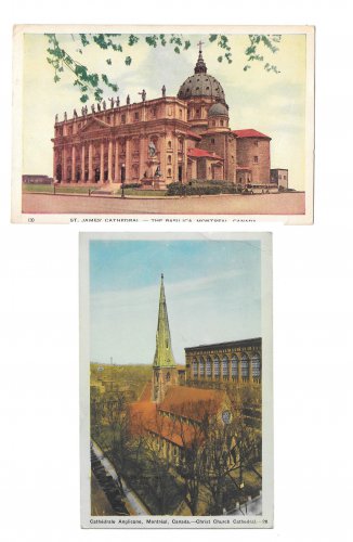 Canada Montreal Queec Cathedrals St James Christ Church 2 Vintage Postcards