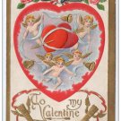 Valentine Embossed Gilt Postcard Arrow Pierced Hearts Cupid Roses  Patriotic Bow