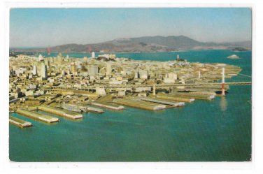 CA San Francisco Oakland Bay Bridge Aerial View Embarcadero Piers Alcatraz Vntg Postcard
