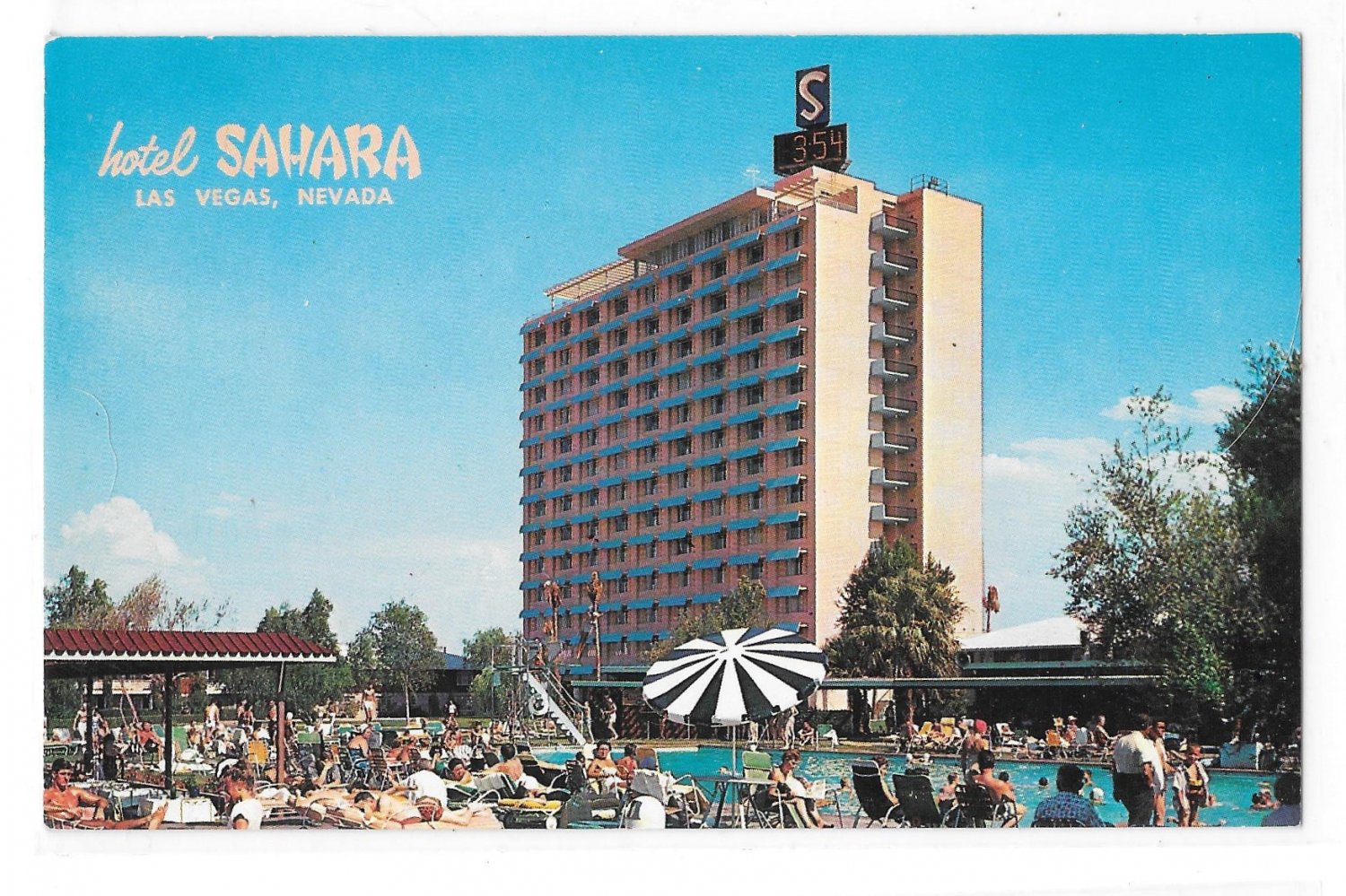 NV Las Vegas Sahara Casino Hotel Swimming Pool Vintage 60s Nevada Postcard