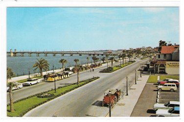 St Augustine Florda Matanzas Bay Front Bridge of Lions Cars Vintage FL Postcard
