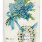 Greetings Good Luck Horseshoe Forget Me Not Flowes Embossed Vintage Winsch Back Postcard