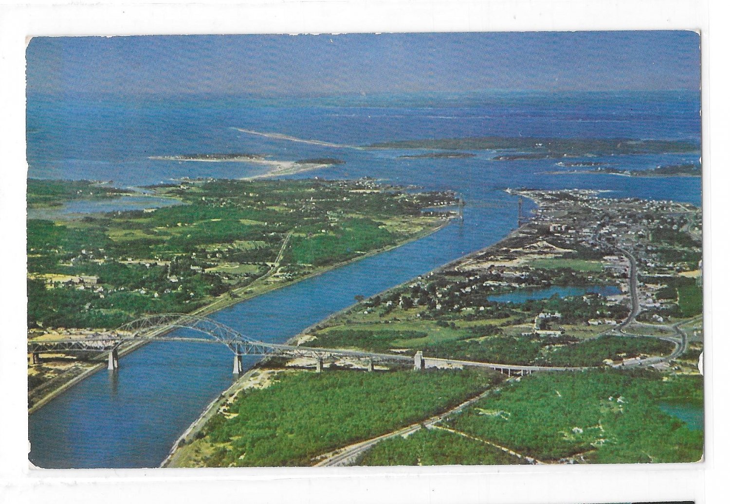 MA Aerial View Cape Cod Canal Buzzards Bay Bourne Bridge Vntg