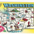 WA Greetings from the State of Washington Illustrated Map Vintage Postcard