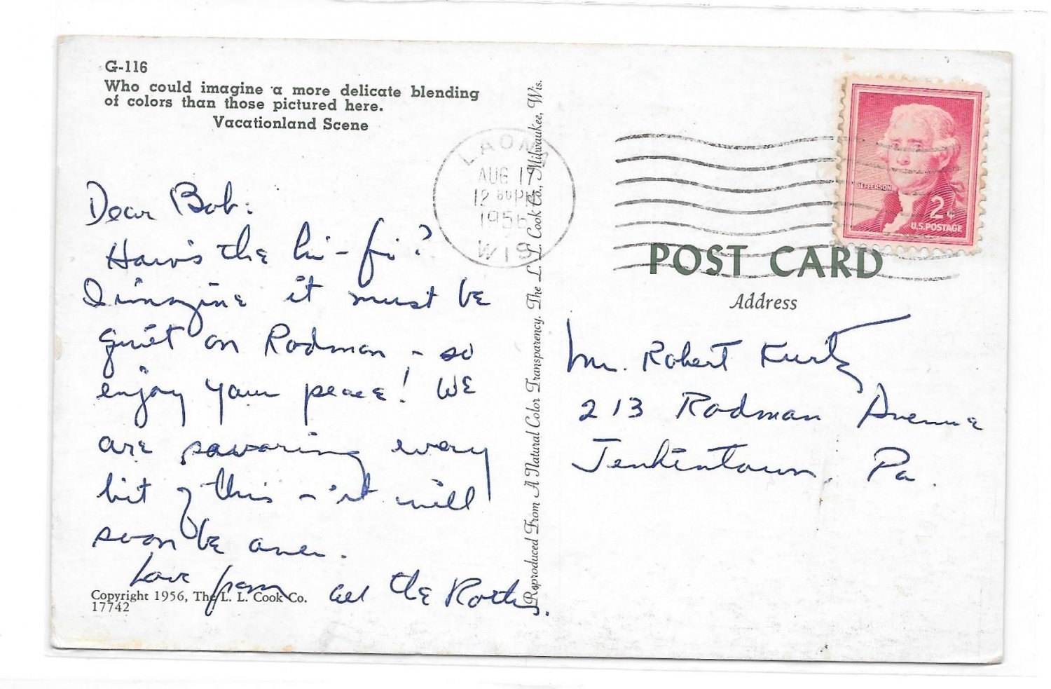 WI Laona Wisconsin Vacationland Autumn Lake Scene with boar Fall Color